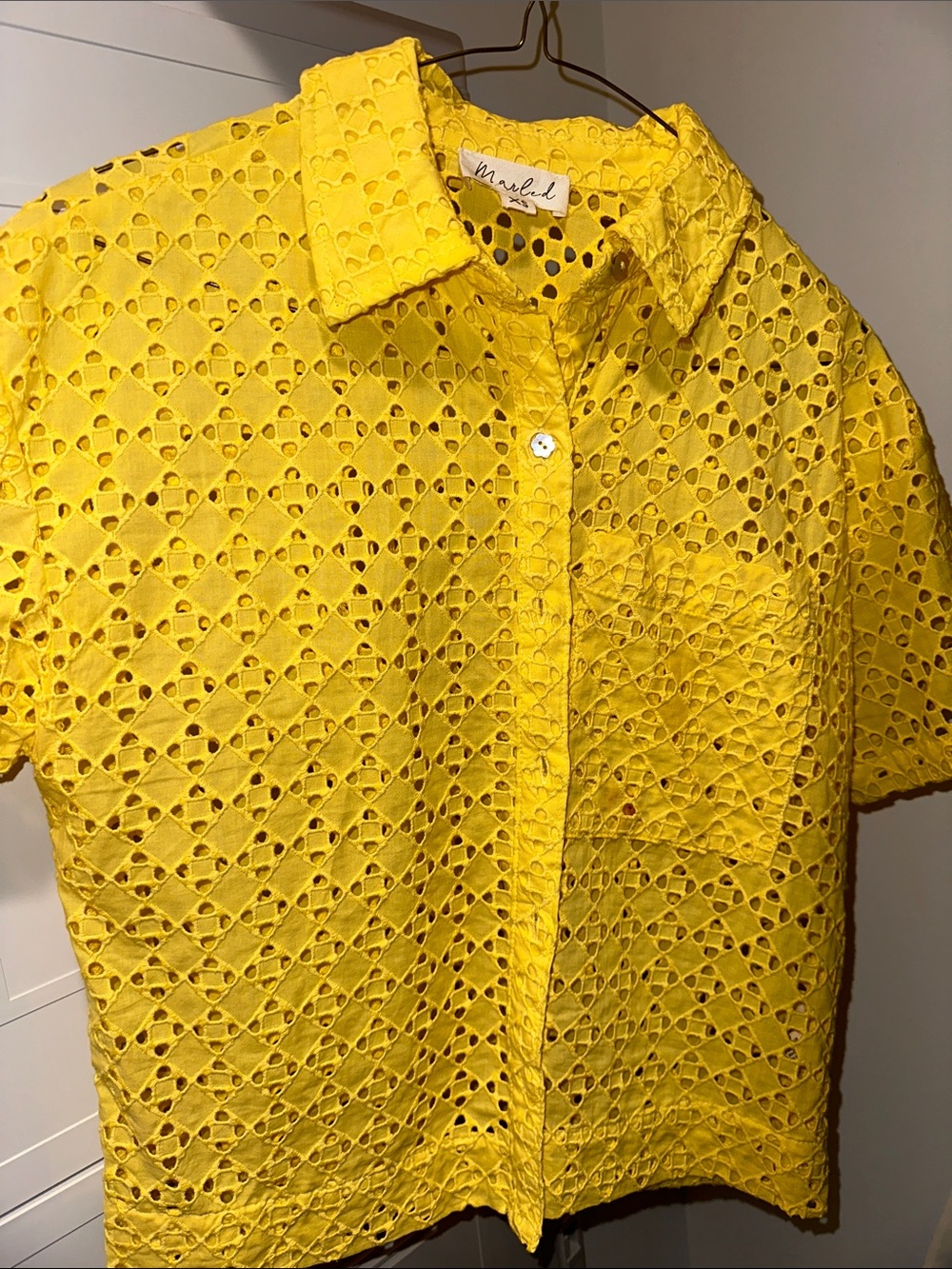 Marled Yellow Eyelet Button-Front Shirt